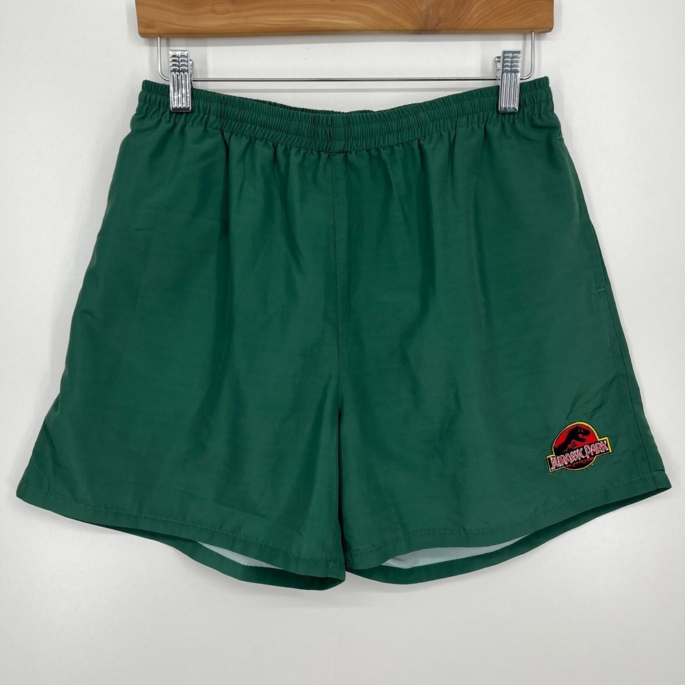 Dumbgood‎ Active Shorts Men's S Green Jurassic Park Movie Logo Elastic Waistband